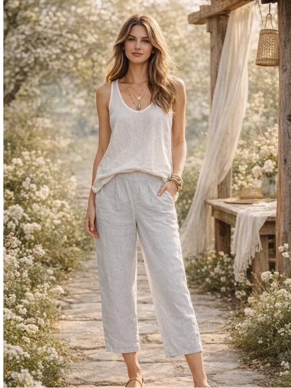 J. Jill Linen-Cotton Cropped Ankle Pants in Sage Green